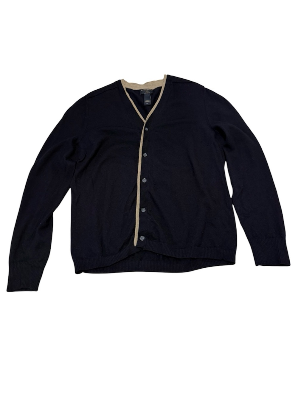 Banana Republic 100% merino wool cardigan sweater long sleeve navy blue tan L